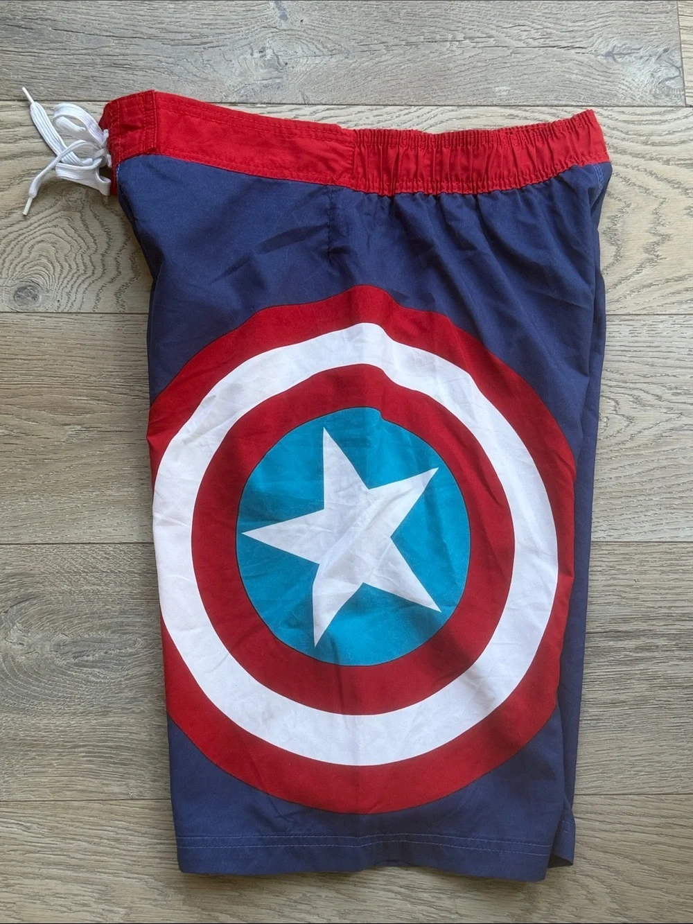 Marvel Captain America Swim Cargo Pocket Shorts Mesh Lined in Navy, Red & White
